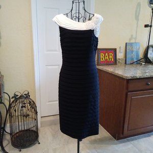 Adrianna Papell Shutter Pleat Body Con Black Dress